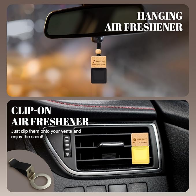 Car Air Freshener Hanging 3 Pack, Air Fresheners Diffuser - Leather, Cologne, Sweet Tobacco Fragrance Oil Air Diffuser for Men, 45+ days Long Lasting Fragrance 0.27 FL OZ/8ML