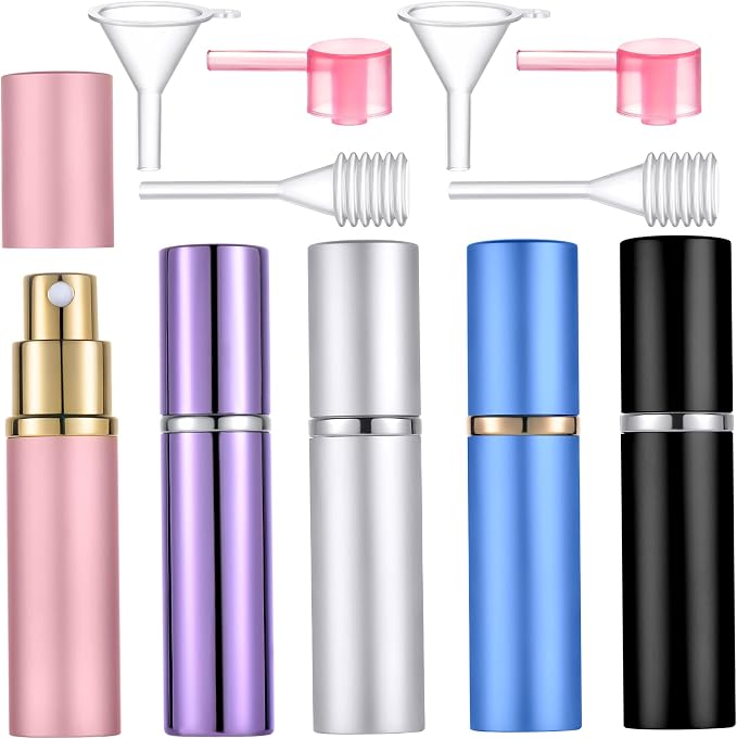 5 Pcs Travel Size Perfume Atomizer, 10ml/0.34oz Refill Bottle Mini Cologne Spray Bottle Refillable Perfume Bottle for Travel and Party with Tool