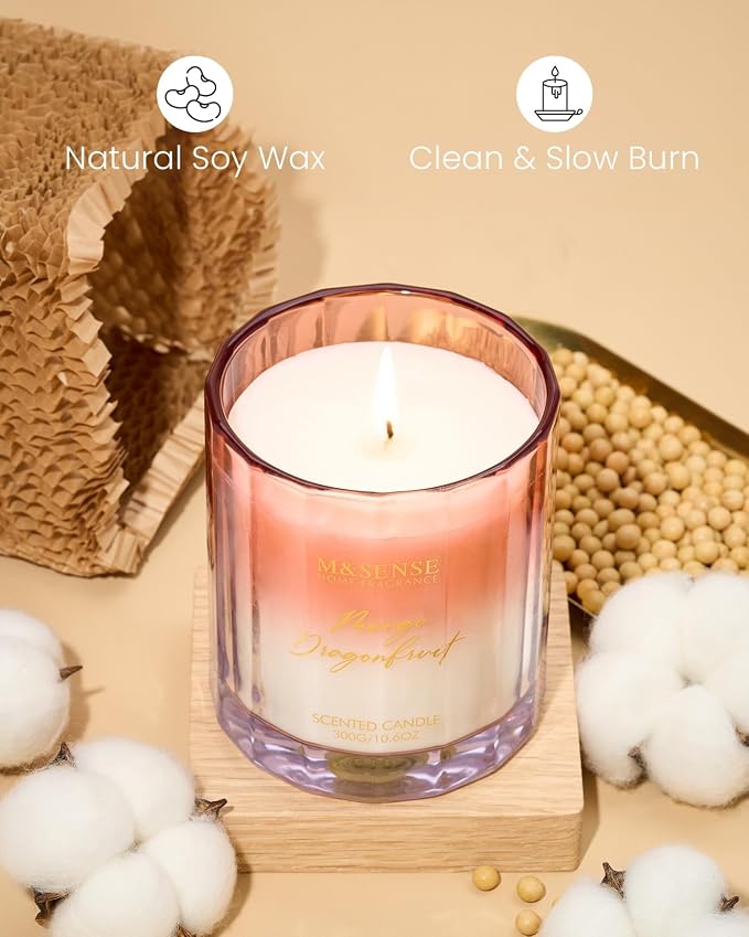 M&SENSE Mango Pineapple Summer Scented Candles, 10.6oz Natural Soy Wax 60H | Clean Non Toxic Burn, Fruity Scent Candle for Housewarming & Women Men