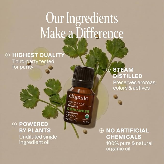 Cliganic Organic Coriander Seed Essential Oil, 100% Pure Natural for Aromatherapy | Non-GMO Verified