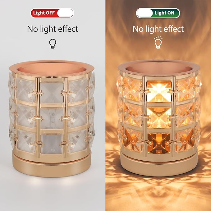 Crystal Wax Melt Warmer Candle Wax Warmer for Scented Wax 2 in 1 Wax Melts Fragrance Warmer Wax Cubes Melter Home Office Deco Night Light Valentines Day Birthday Gifts for Women Mom Girl(02-Gold)