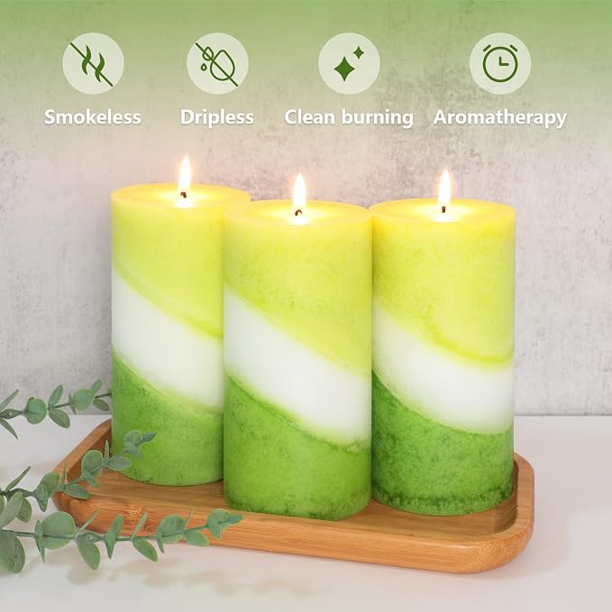 Crystal Club Eucalyptus Mint Scented Pillar Candles, 3x6 Inch Green Pillar Candle, 70+ Hours Long Burning Time, 100% Cotton Wick Smokeless & Dripless Wax, Aromatherapy Candle for Relaxation Home Decor