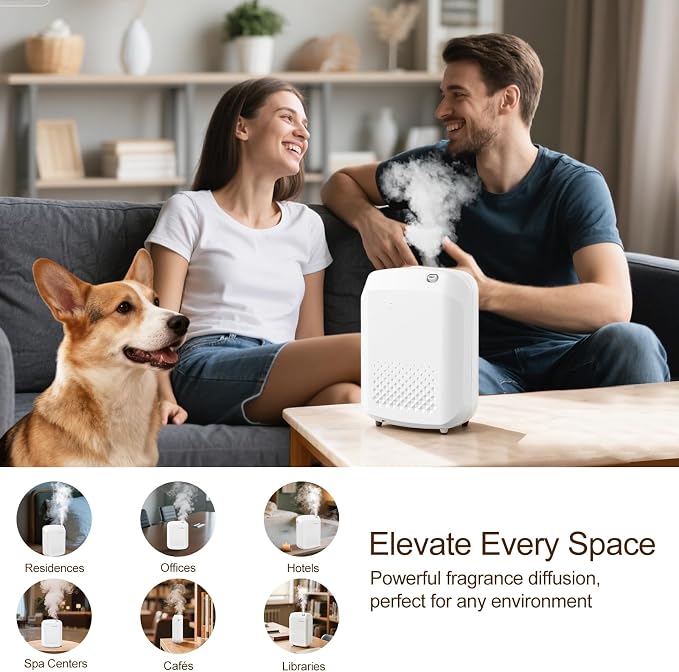 Waterless Essential Oil Diffuser, 2500 Sq.Ft Coverage, Bluetooth App Control, No-Noise Wall-Mounted Aroma Diffuser, 400ml, Perfect for Home, Hotel & Office, Valentines Day Gift, White