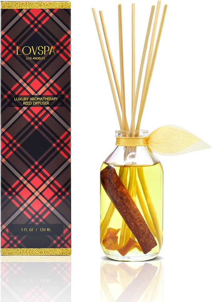 Spiced Pomander Diffuser Set, Room Fragrance, Shelf Decor, Spa Scent | Mandarin oranges, cloves, and cinnamon profile, guest bathroom, decorative glass bottle, home aroma, entryway, powder room