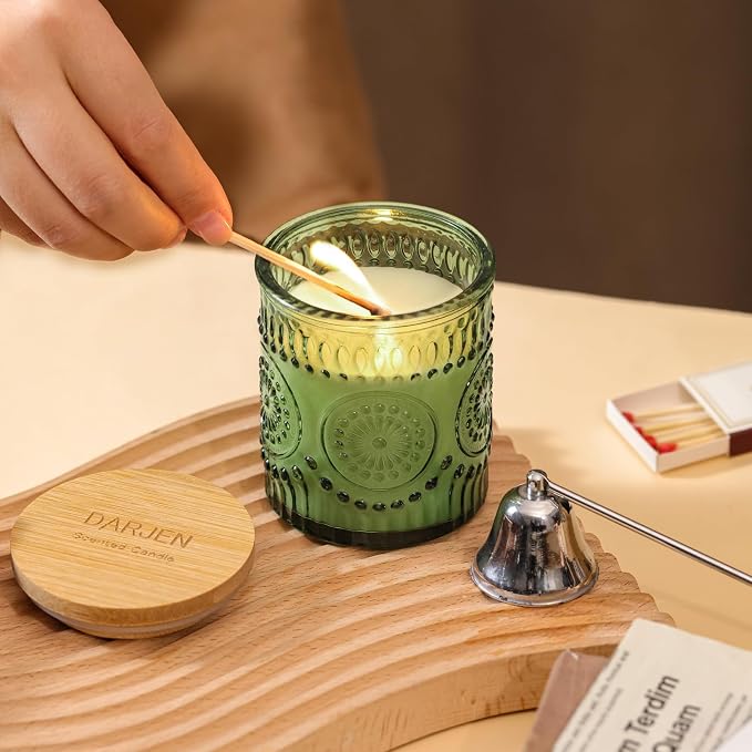 DARJEN Pine& Fir Candles for Home- 5.3oz 35H Natural Soy Wax Aromatherapy Jar Candle with Strong Scent, Decorative Aesthetic Candles for Odor Elimination, Living Room, Kitchen, Luxury Gift