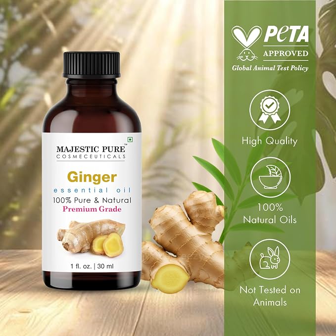 Majestic Pure Essential Oil with Glass Dropper - 100% Pure and Natural - Essential Oils for Diffuser, Aromatherapy, Soap and Candle Making, Ginger Essential Oil, Ginger Oil, 1 Fl Oz