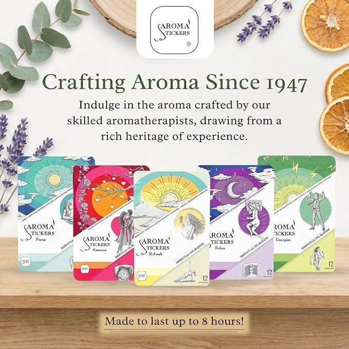 AROMA STICKERS® Original Blend RELAX Edition- 100% Natural Essential Oil Scented Mask Stickers for Face Mask & Pillow (12 Stickers/pc) -Personal Aroma/Relaxing (Pack of 1)