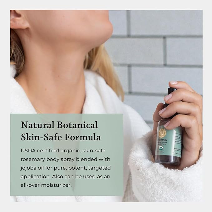 Silk Road Organic Rosemary Essential Oil & Jojoba Spray for Hair Growth & Health, Memory & Focus | USDA Certified 1 oz. Body Spray - Always Pure, Always Organic