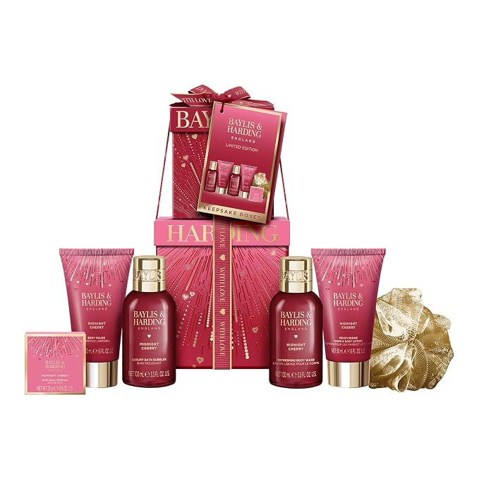 Baylis & Harding Midnight Cherry Luxury Pamper Present Gift Set For Women - Vegan Friendly