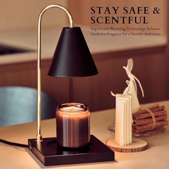 Cozyberry® Candle Warmer Lamp, Timer, Compatible with All Candle Jar, Candle Lamp, Dimmable Melter for Scented Candle, Wax Melt, Small & Large Size Jar Candles (Wood Black, Timer)