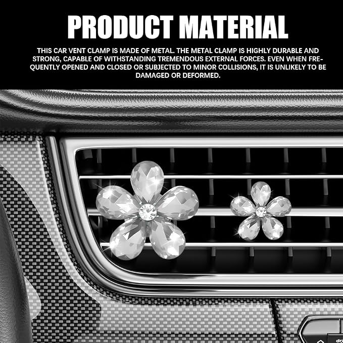 5PCS Bling Daisy Flower Car Air Vent Clips, Car Diffuser Vent Clip, Sparkling Crystal Rhinestone Cute Auto Air Conditioning Clamp, Diamond Air Outlet Clip Decor for Women Girls (White)