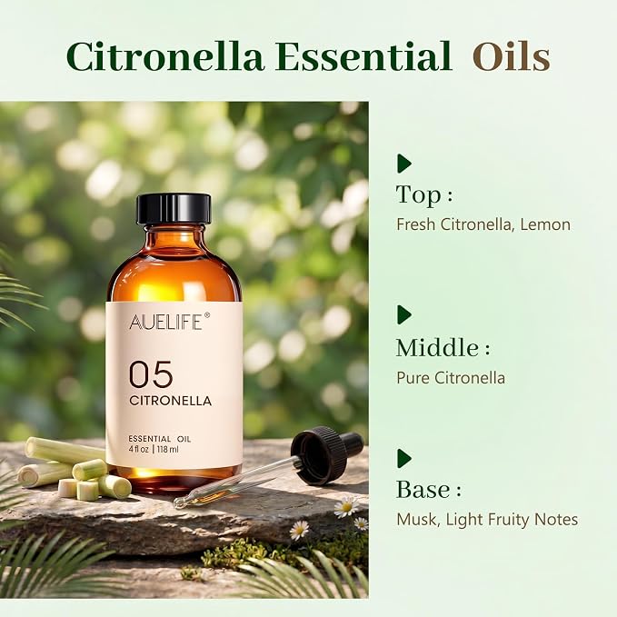 Citronella Essential Oil – 4 Fl Oz Citronella Oil for Homemade Sprays – Summer Essential Oil for Diffuser for Home, DIY Candle and Soap Making Home Fragrance with Dropper