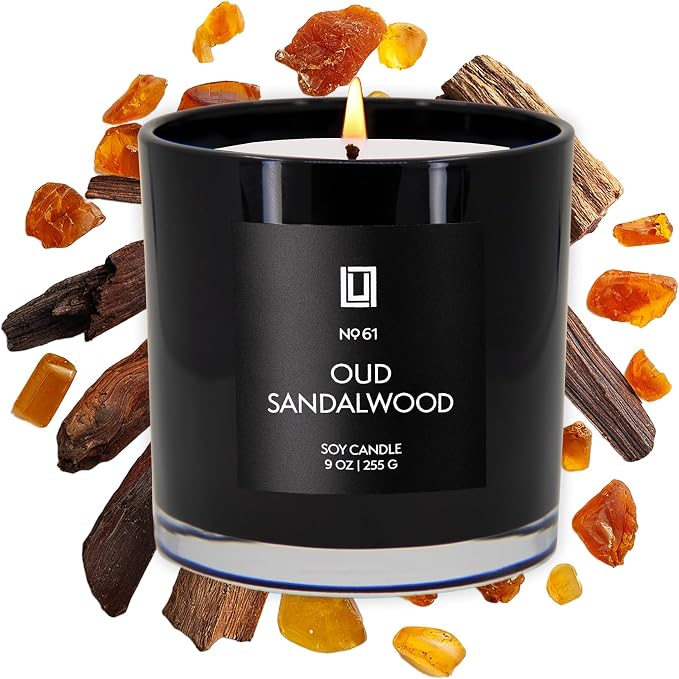 Lulu Candles | Oud Sandalwood | Smells Smokey & Woody | Luxury Scented Soy Jar Candle | Hand Poured in The USA | Highly Scented Long Lasting (9 Oz.)