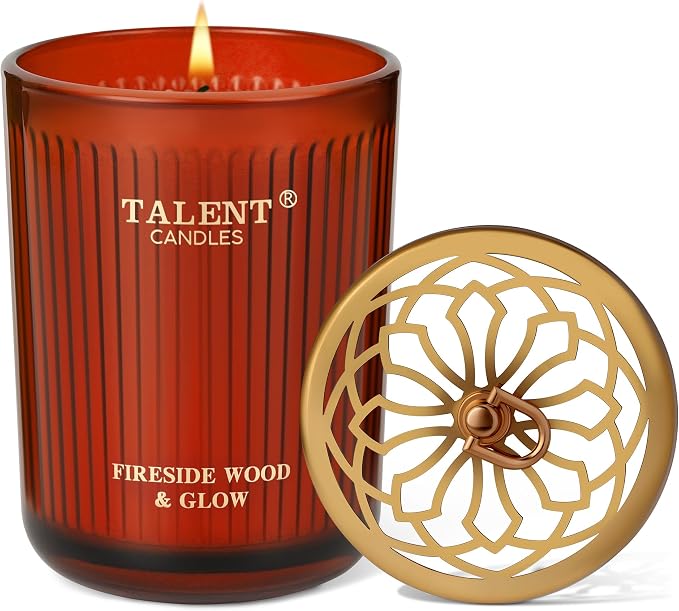 Jar Candles for Home Scented, Aromatherapy Candles Gifts for Women & Men, Natural Soy Candle, 8.4oz Traditional Style Fireside Wood & Glow