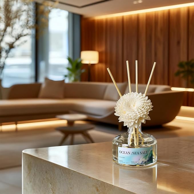 8.45 oz Salt Scent Diffusers with 6 Reed Sticks,250ml Reed Diffuser for Bathroom Room Air Freshener, Last up for 50 Days