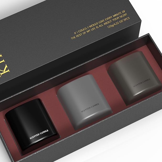 Men's Scented Candle Gift Set - 3 Pack Natural Soy Candles for Men,Teakwood, Sandalwood & Vanilla - Masculine Aromatherapy Gifts for Husband, Boyfriend, Dad & Father's Day