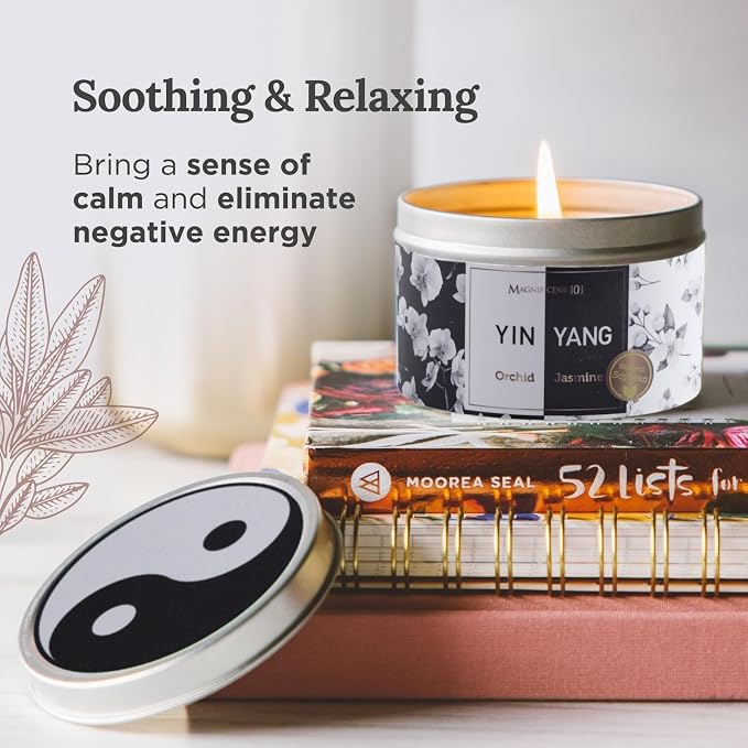 MAGNIFICENT 101 Yin Yang Smudge Candle - 6-Oz Soy Wax Tin - 35-Hr Burn Time & Orchid & Jasmine Scent - Energy Cleansing & Chakra Healing - Gift for Women
