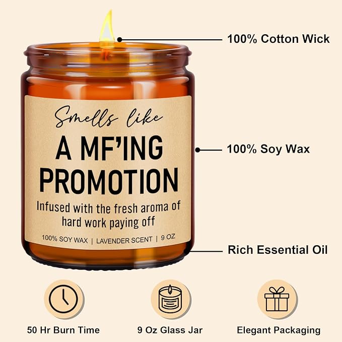 Younift Funny Scented Candles, Promotion Gifts for Women, Men - Congratulations on Your Promotion, New Job Gifts - Job Promotion Decorations - 9 oz