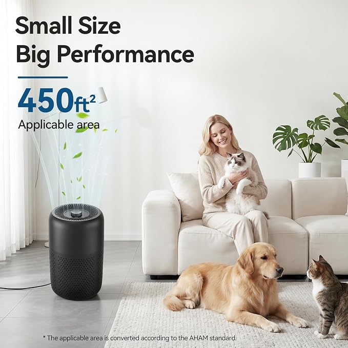 2 Pack YARIKI Air Purifiers for Bedroom with H13 True HEPA Filter,360° Air Intake,Essential Oil Diffuser,Night Light, 24dB Quiet Compact Air Purifier,P60