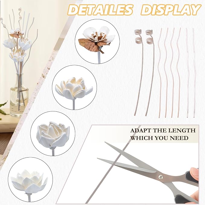 Flowers Reed Diffuser Sticks Set, Scent Diffuser Stick, Fake Dried Flowers Fragrance Oil Reed Diffuser Sticks for Bathroom Shelf, Office, Home Kitchen Decor (Bottle Not Included)
