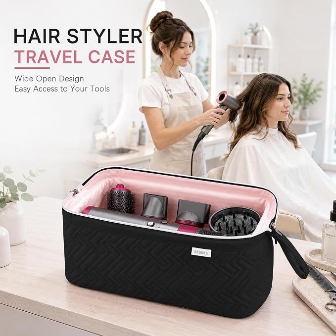 Leudes Hair Tools Travel Bag for Shark Flexstyle Carrying Case Portable Shark Hair Air Wrap Dryer Case Waterproof Dustproof Flat Curling Iron Travel Organizer (Black+Heat Resistant Mat)