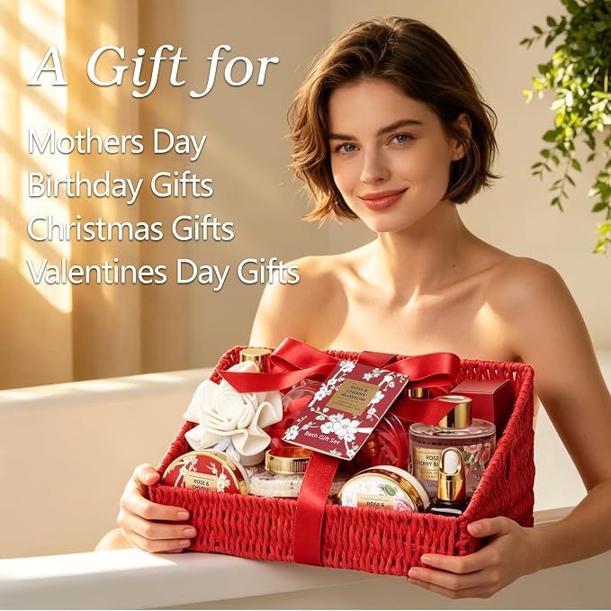 25Pcs Spa Gifts Skin Care Set - Luxurious Rose Spa Gift Baskets for Women