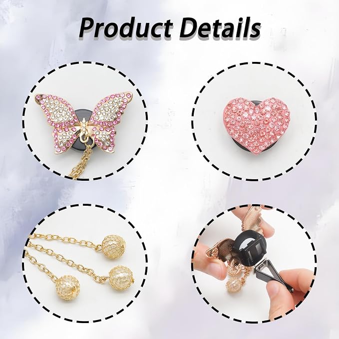 4pcs Bling Heart & Butterfly Air Vent Clips,Cute Pink Diamond Car Air Fresheners Diffuser,Crystal Pendant Decoration Car Interior Accessories for Women