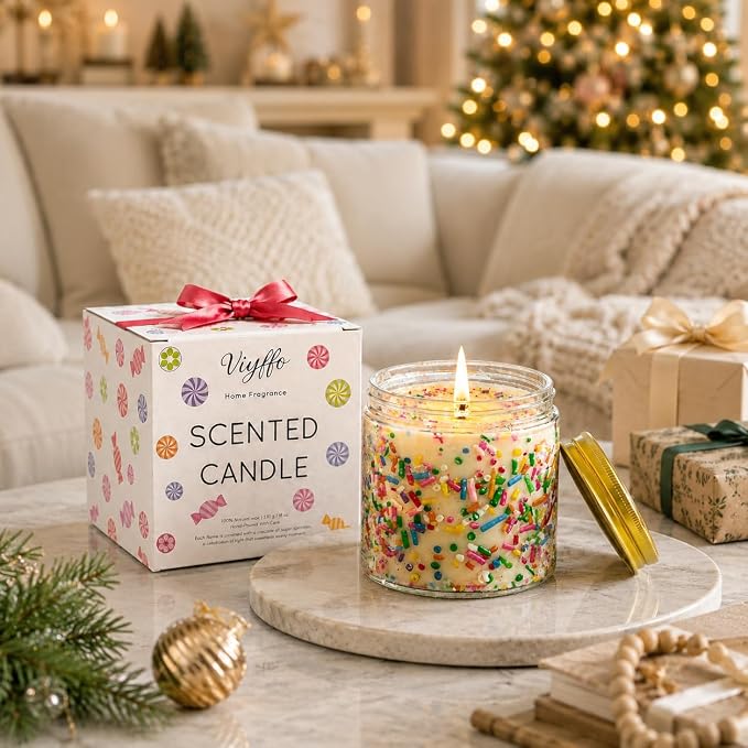 Viyffo Large 18oz Scented Candle – Vanilla & Pumpkin Spice, Holiday Non Toxic Soy Candle, 65H Long Lasting, Festive Colorful Jar, Luxury Home Fragrance, Elegant Room Decor & Family Gatherings Gift