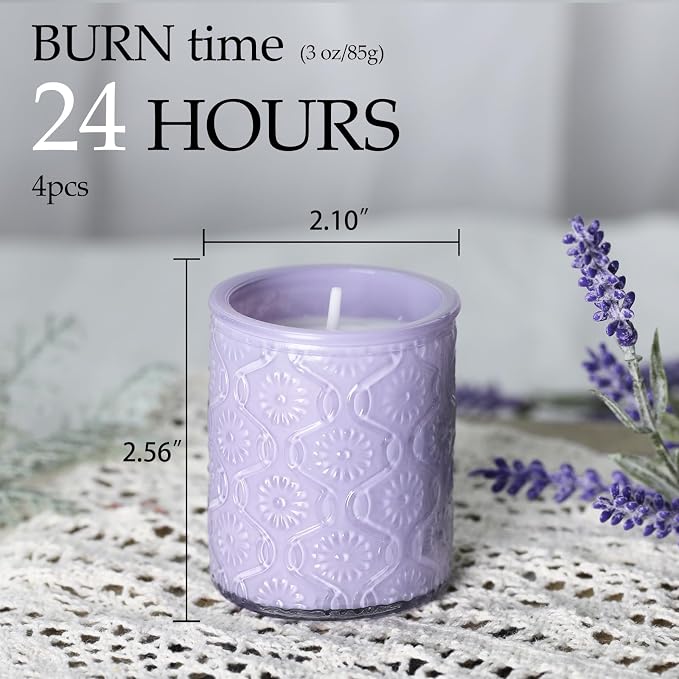 LETINE 12oz Lavender Aromatherapy Candle Gift Set - 4 Pack Soy Wax Candles with 24H Burn Time, All Natural Scented Candles for Relaxation, Bath Yoga Spa, Birthday Valentine's Gifts for Women
