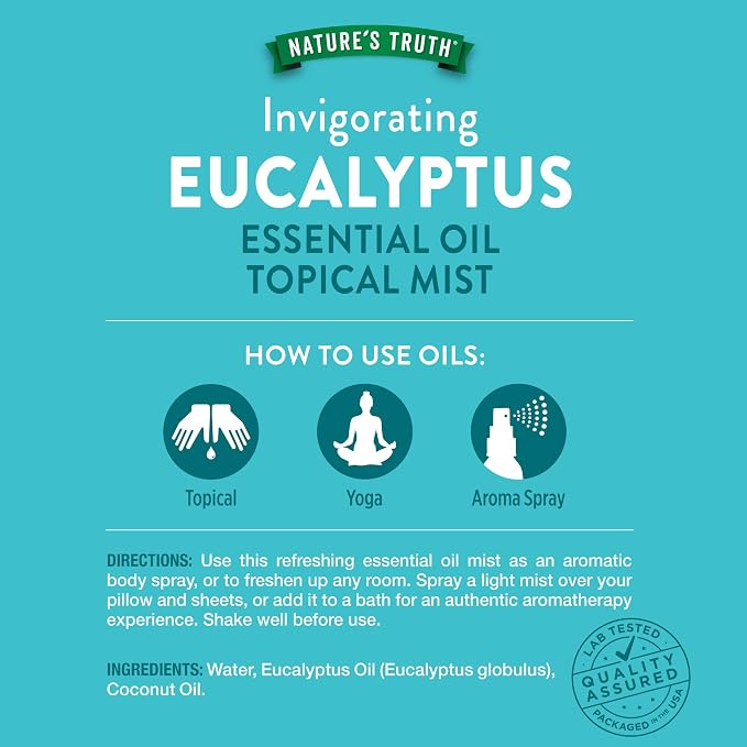 Nature's Truth Eucalyptus Mist Spray 2.4 fl oz | Pure Essential Oil for Aromatherapy