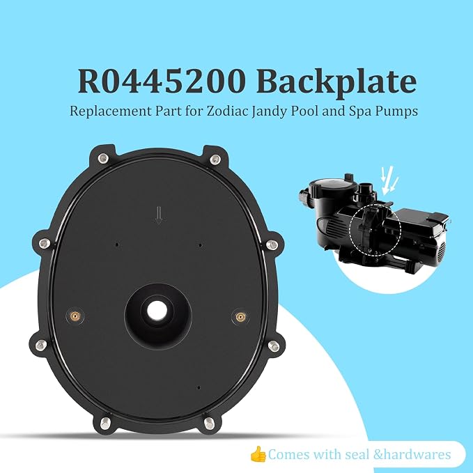 R0445200 Backplate for Zodiac Jandy Pool and Spa Pumps ePump, Stealth, PlusHP, Waterfall, MaxHP, Model JEP, SHPF/SHPM, PHPF/PHPM, SWF, MHPM