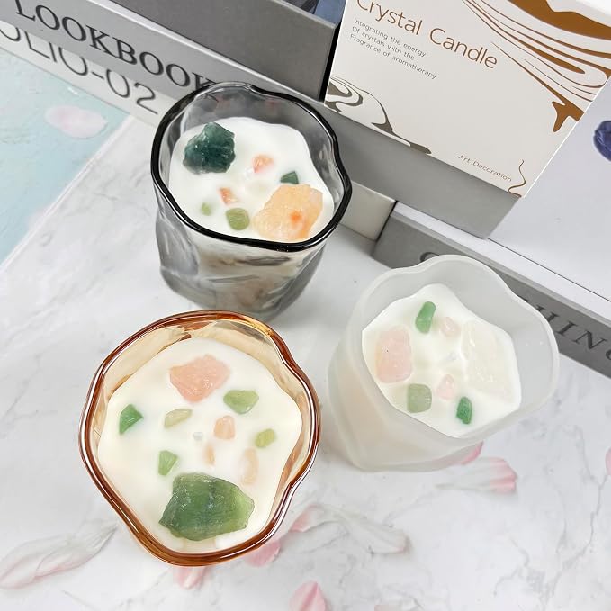 Scented Soy Candles with Crystals Inside Aromatherapy Candle for Women Positivity Energy Gift Mothers Days Birthday White