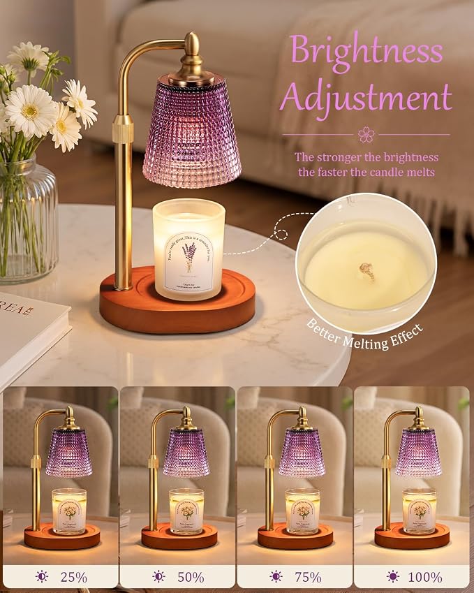 Hong-in Candle Warmer Lamp with Timer Dimmer, Birthday Gifts for Women, House Warming Gifts for New Home, Vintage Room Decor, Adjustable Height Candle Lamp, Wax Warmer for Scented Jar Candles, Purple