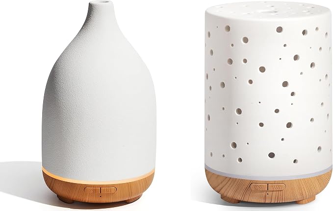 InnoGear 150ml Ceramic Diffuser for Essential Oils Handcrafted Aromatherapy Diffuser Oil Diffuser Ultrasonic Cool Mist Humidifier with 2 Mist Modes Waterless Auto Off for Room, Pack of 2