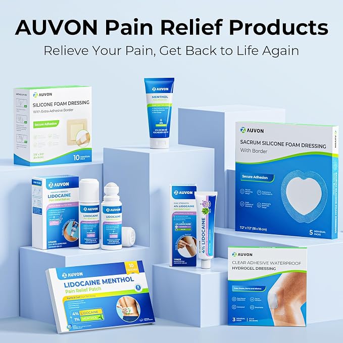 AUVON Max Strength Lidocaine Pain Relief Roll-On with Lavender Essential Oil, No Mess Applicator, Quick Absorbing to Numb & Soothe Pain Relief for Knees, Shoulders, 2.5 Oz, 2 Packs