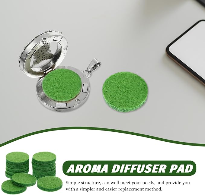 GLEAVI Diffuser Refill Pads：100pcs Essential Oil Diffuser Pad Cotton Replacement Pads for Diffuser Necklace Vent Clip Green