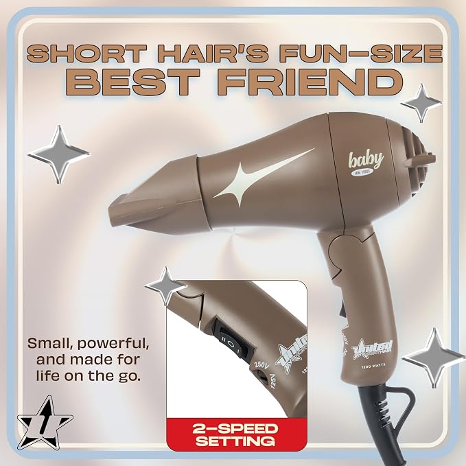 Travel Hair Dryer – Lightweight Dual Voltage Mini Blow Dryer for Women and Men with Foldable Handle, Styling Nozzle and Diffuser | 1200W Fast-Drying Power