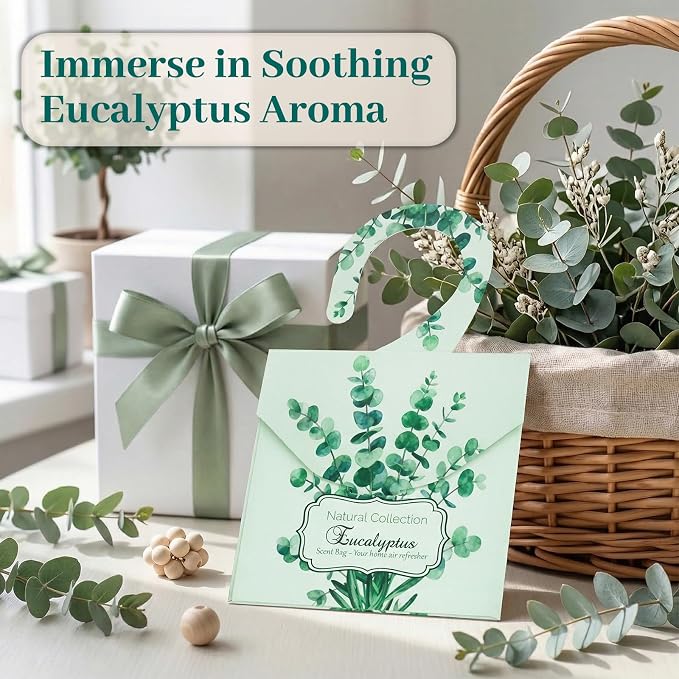 24 Pack Eucalyptus Sachet Bags for Drawers and Closets, Scented Sachets with 10 Hanging Bags Home Fragrance Refreshing Drawer Freshener, Shoes, Cars, Rest Room Deodorizer