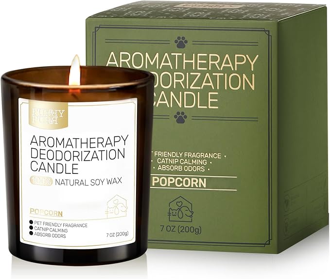 Odor Eliminating Candle, Vanilla Popcorn Scented Candle, Pet-Friendly Soy Candles, 60 Hours, 7 oz