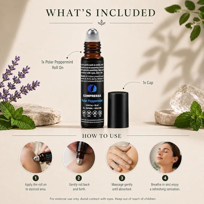 Polar Peppermint Essential Oil Roll-On 10 ml – 100% Pure & Natural Peppermint Aromatherapy Roller – Cooling Sensation for Focus, Relaxation & Daily Wellness
