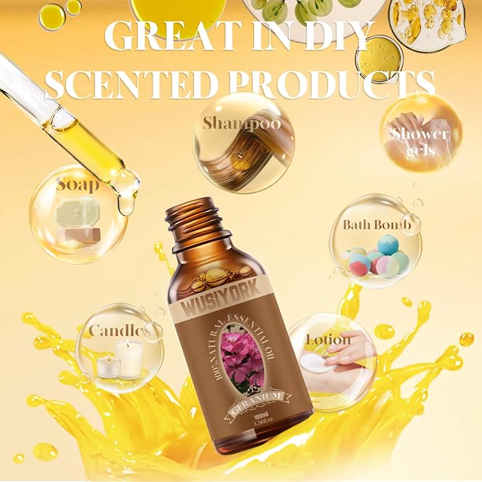 Geranium Essential Oil 100ML - 100% Pure and Natural Therapeutic Grade Oils for Aromatherapy Diffuser - 3.4 Fl Oz/Geranium