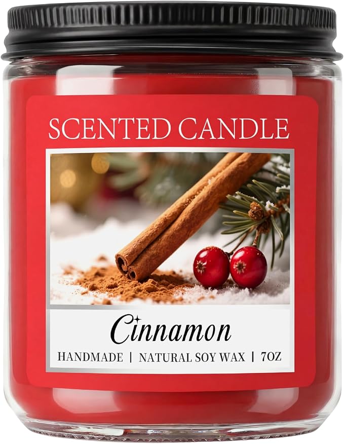Homsolver Cozy Cinnamon Candle Scented Strong, Christmas Candles Cinnamon Stick Apple Scented with 50+ Hours of Burn Time, Fall & Winter Christmas Candles Gifts & Hoilday Home Décor