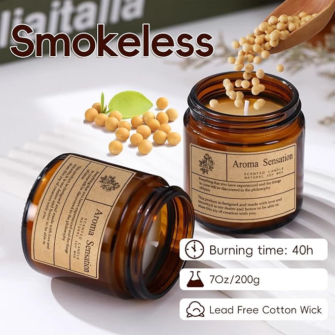 Organic Sandalwood Rose Candles - Non Toxic Soy Candles for Home, Stress Relief & Meditation (7oz)