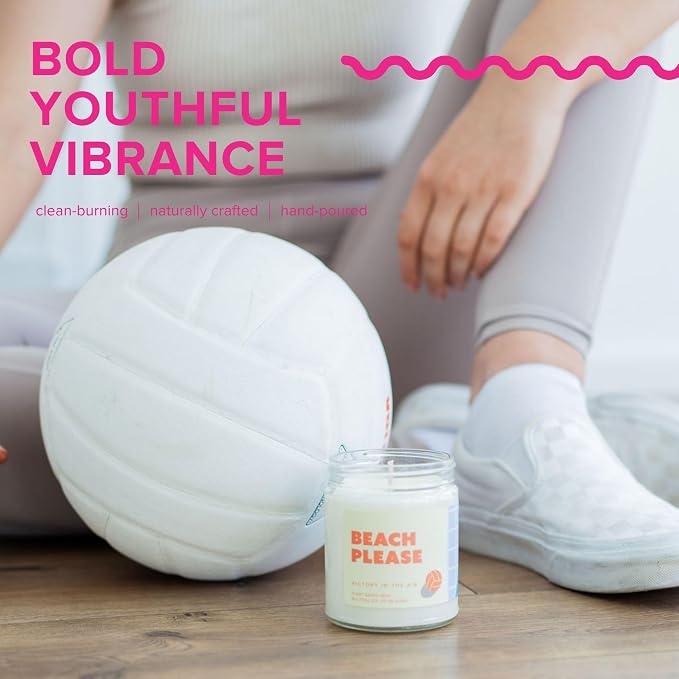 Beach Please Soy Wax Candle – Fresh Bergamot, Pink Pepper & Sandalwood – Volleyball Gift Candle, 9 oz Clean Burn