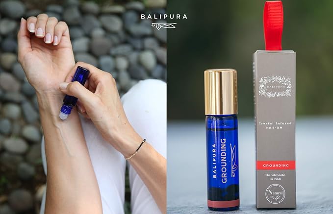 Grounding Vanilla Essential Oil Roll On with Positive Energy Chakra Crystals - Organic Essential Oils Blend, Roll On with Healing Crystals - Natural Essential Oil