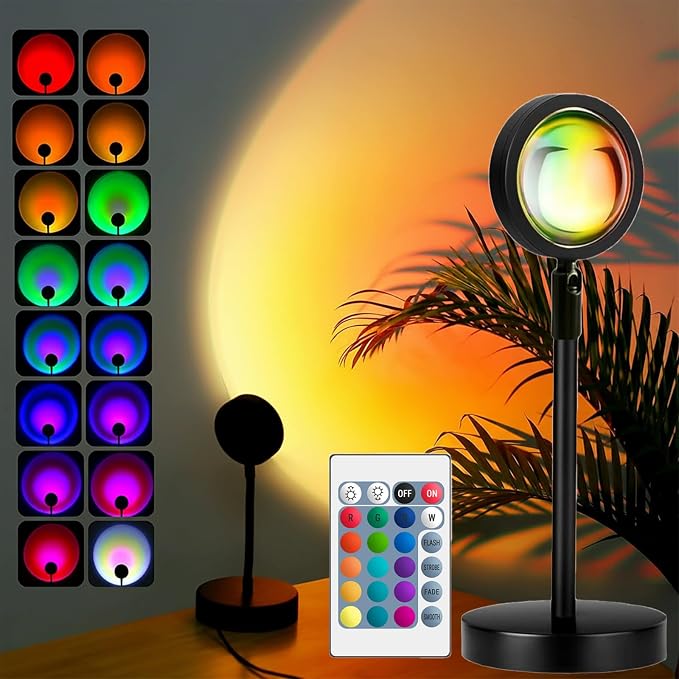 JIMEI Sunset Lamp Projector Led Lights for Bedroom Night Light RGB Lights Sun Sunlight Sunrise Lamp 10w 180° Rotation Mood Lighting Home Room Decor Gifts for Women,Desktop Remote