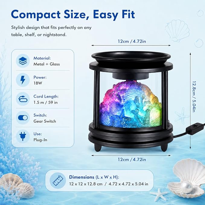 Wax Melt Warmer Electric, Scentsy Wax Warmer with 7 Color Fading Glow Wax Melter for Scented Wax, Colorful Coral Candle Burners for Wax Melts, 4-in-1 Oil Burner for Home Bedroom Decor