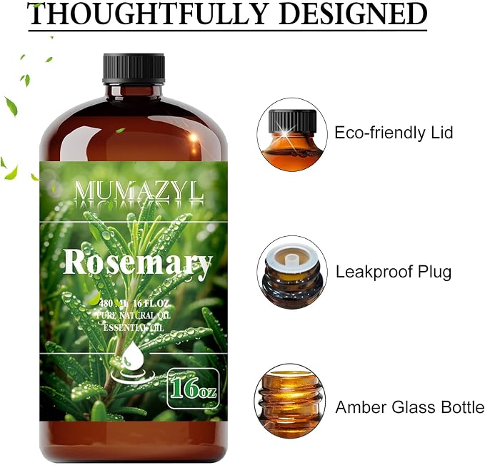 Rosemary Essential Oil, Rosemary Oil 16 Fl Oz 480ML for Diffuser Humidifier Yoga Cleaning DIY Candle Soap Making MUMAZYL Essential Oils