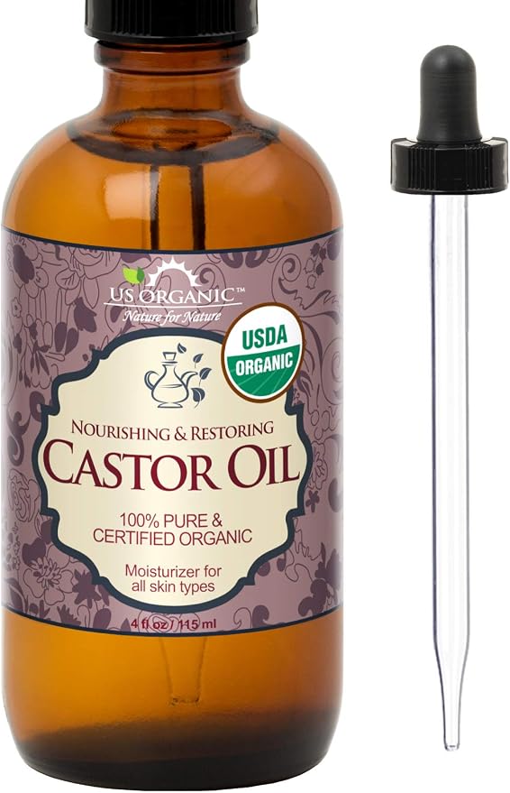 US Organic Castor Oil, USDA Certified Organic,Expeller Pressed, Hexane Free, 100% Pure & Natural moisturizing and Emollient Properties, for Skin, Hair Care, Eyelashes, DIY Projects (4 oz (115 ml))