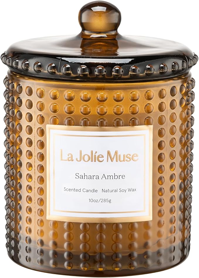 LA JOLIE MUSE Sahara Amber Scented Candles for Home, Natural Soy Wax 55 Hrs | Luxury Brown Jar Candle, Clean Non Toxic, Gift for Women & Men, Decorative Candles, Pretty Candle, Bergamot, Musk & Patchouli